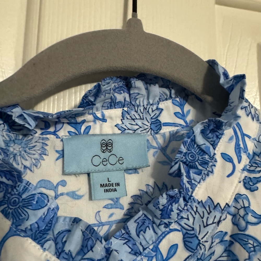 CeCe Blue and White Floral Midi Dress - Picture 3 of 6